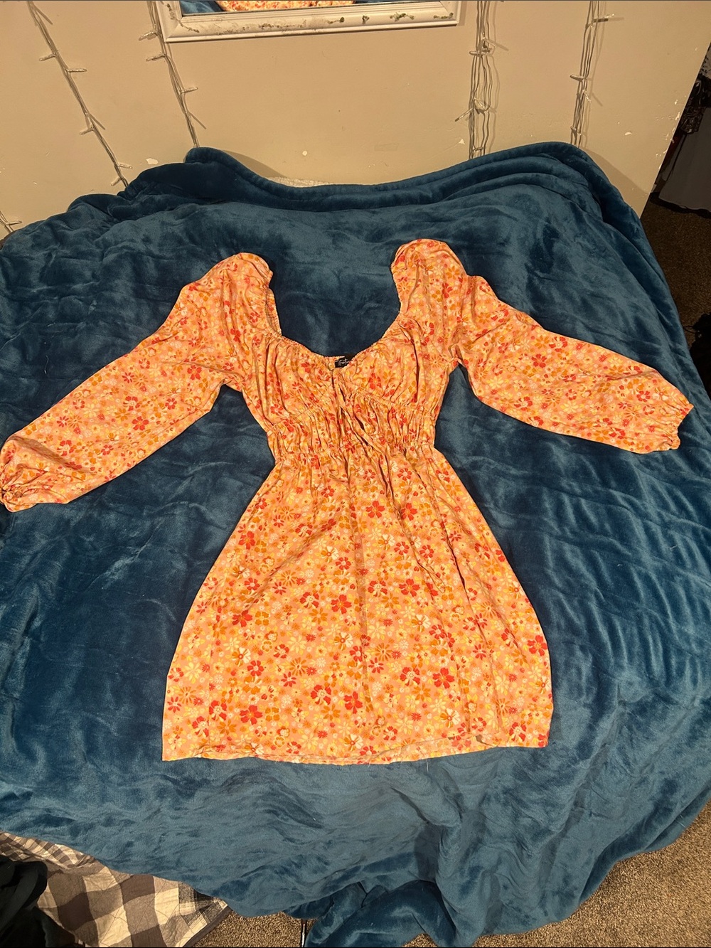 Streetwear Society Orange Floral Puff-Sleeve Smocked Mini Dress - Coral Blend